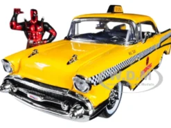 1957 Chevrolet Bel Air Taxi Yellow Deadpool Diecast Figure Marvel Series 1/24 Diecast Model Car Jada 30290