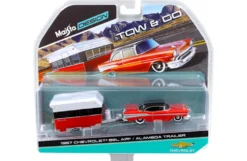 1957 Chevrolet Bel Air with Alameda Trailer Red Tow & Go 1/64 Diecast Model Maisto 15368-B