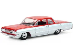1964 Chevrolet Biscayne Lowrider Silver Metallic and Red Two-Tone "California Lowriders" Series 7 1/64 Diecast Model Car by Greenlight