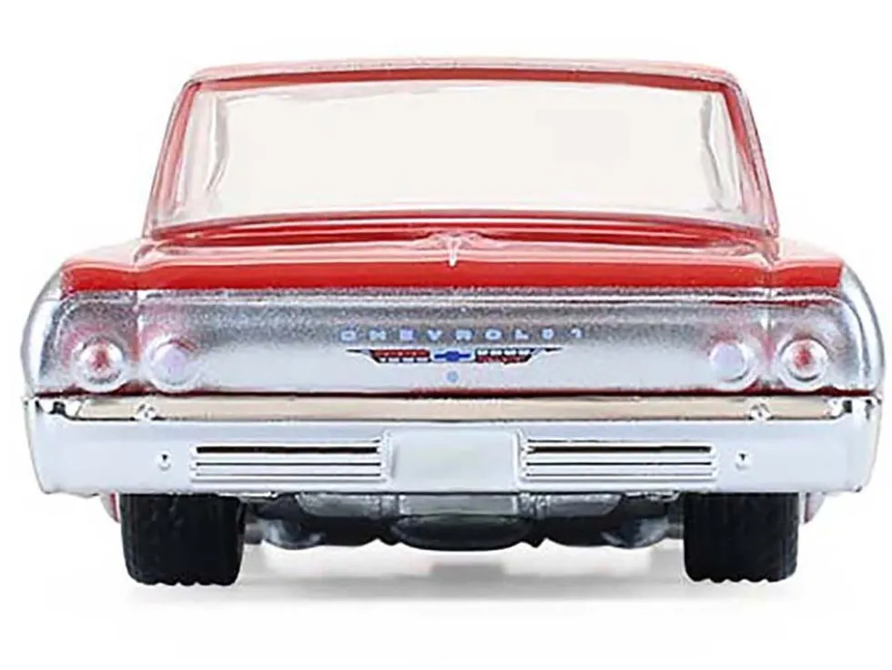 1964 Chevrolet Biscayne Lowrider Silver Metallic and Red Two-Tone "California Lowriders" Series 7 1/64 Diecast Model Car by Greenlight