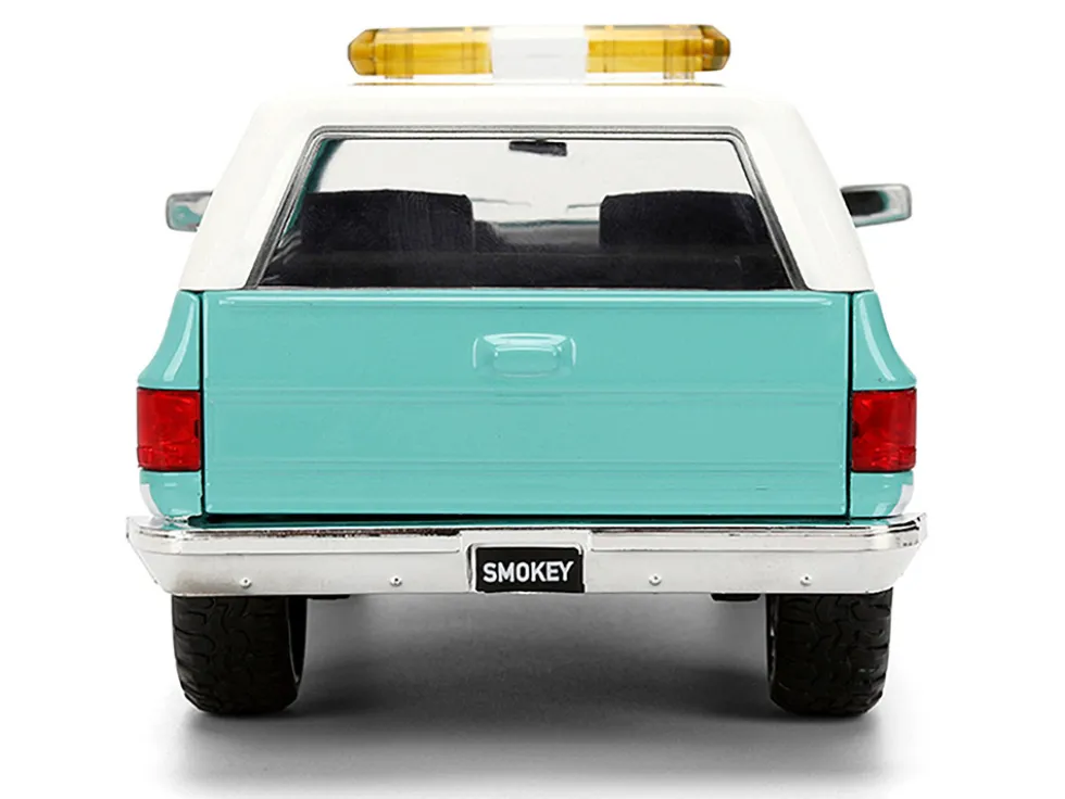 1980 Chevrolet Blazer Light Green with White Top and Graphics and Smokey Bear Diecast Figure "Smokey Bear" "Hollywood Rides" Series 1/24 Diecast Model by Jada