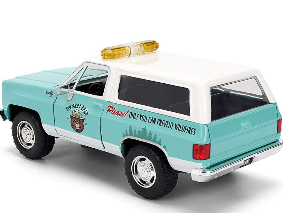 1980 Chevrolet Blazer Light Green with White Top and Graphics and Smokey Bear Diecast Figure "Smokey Bear" "Hollywood Rides" Series 1/24 Diecast Model by Jada