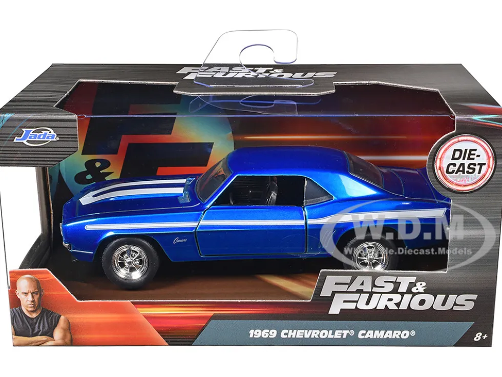 1969 Chevrolet Camaro Blue Metallic with White Stripes "2 Fast 2 Furious" (2003) Movie "Fast & Furious" Series 1/32 Diecast Model Car by Jada