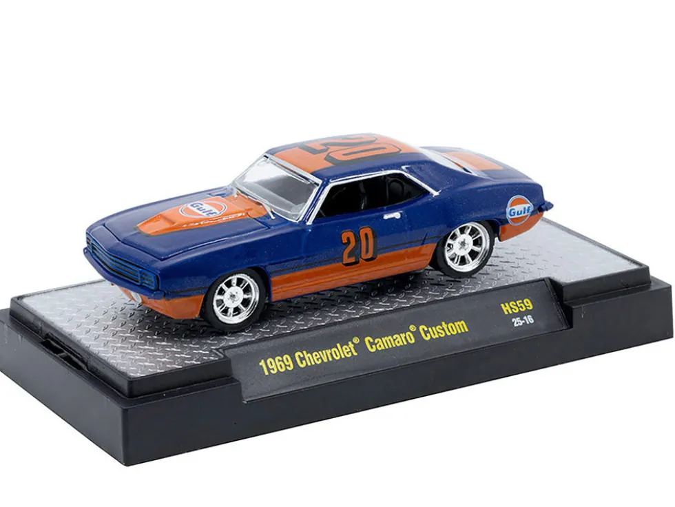 1969 Chevrolet Camaro Custom #20 "Gulf Oil" Dark Blue and Orange Limited Edition to 5500 pieces Worldwide 1/64 Diecast Model Car by M2 Machines