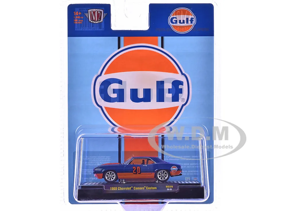 1969 Chevrolet Camaro Custom #20 "Gulf Oil" Dark Blue and Orange Limited Edition to 5500 pieces Worldwide 1/64 Diecast Model Car by M2 Machines