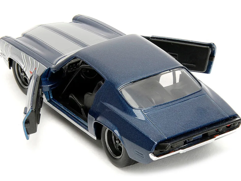 1973 Chevrolet Camaro Dark Blue Metallic with Gray Stripes and Winter Soldier Diecast Figure Marvel Avengers Hollywood Rides Series 1/32 Diecast Model Car Jada 33073