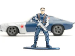 1973 Chevrolet Camaro Dark Blue Metallic with Gray Stripes and Winter Soldier Diecast Figure Marvel Avengers Hollywood Rides Series 1/32 Diecast Model Car Jada 33073