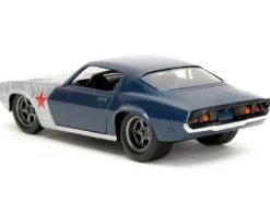 1973 Chevrolet Camaro Dark Blue Metallic with Gray Stripes and Winter Soldier Diecast Figure Marvel Avengers Hollywood Rides Series 1/32 Diecast Model Car Jada 33073