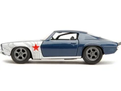1973 Chevrolet Camaro Dark Blue Metallic with Gray Stripes and Winter Soldier Diecast Figure Marvel Avengers Hollywood Rides Series 1/32 Diecast Model Car Jada 33073