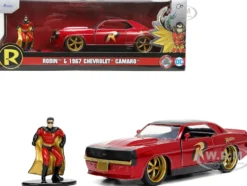 1969 Chevrolet Camaro Dark Red Metallic Black Top Robin Diecast Figure Batman Hollywood Rides Series 1/32 Diecast Model Car Jada 33088