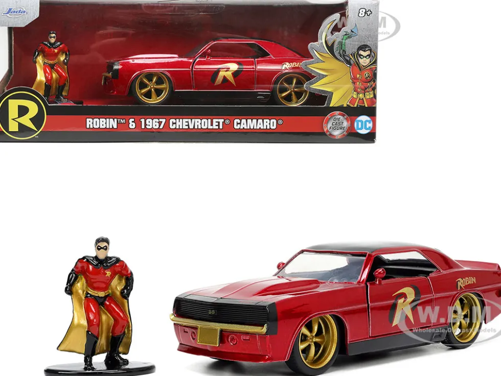 1969 Chevrolet Camaro Dark Red Metallic Black Top Robin Diecast Figure Batman Hollywood Rides Series 1/32 Diecast Model Car Jada 33088