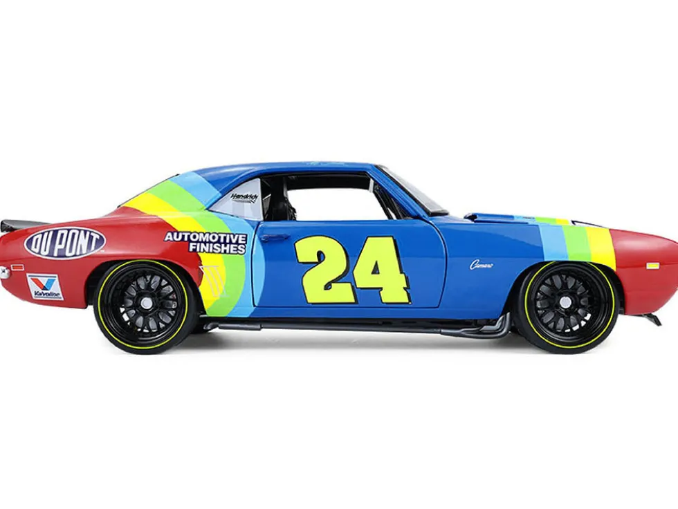 1969 Chevrolet Camaro #24 Jeff Gordon "Hendrick Motorsports First Win Tribute" Blue and Red with Rainbow Stripes 1/18 Diecast Model Car by Highway 61
