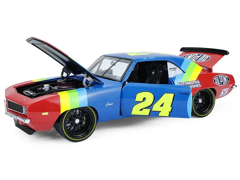 1969 Chevrolet Camaro #24 Jeff Gordon "Hendrick Motorsports First Win Tribute" Blue and Red with Rainbow Stripes 1/18 Diecast Model Car by Highway 61