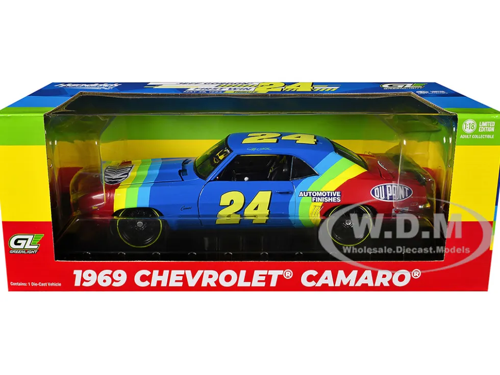 1969 Chevrolet Camaro #24 Jeff Gordon "Hendrick Motorsports First Win Tribute" Blue and Red with Rainbow Stripes 1/18 Diecast Model Car by Highway 61