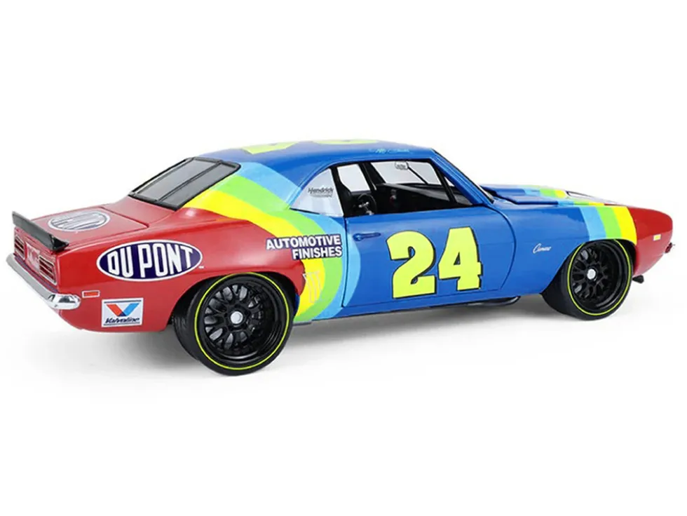 1969 Chevrolet Camaro #24 Jeff Gordon "Hendrick Motorsports First Win Tribute" Blue and Red with Rainbow Stripes 1/18 Diecast Model Car by Highway 61