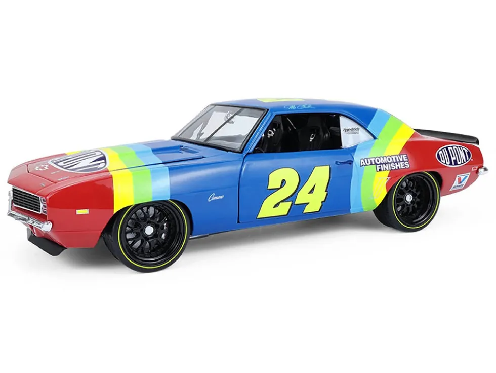 1969 Chevrolet Camaro #24 Jeff Gordon "Hendrick Motorsports First Win Tribute" Blue and Red with Rainbow Stripes 1/18 Diecast Model Car by Highway 61