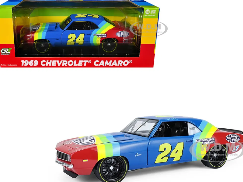 1969 Chevrolet Camaro #24 Jeff Gordon "Hendrick Motorsports First Win Tribute" Blue and Red with Rainbow Stripes 1/18 Diecast Model Car by Highway 61