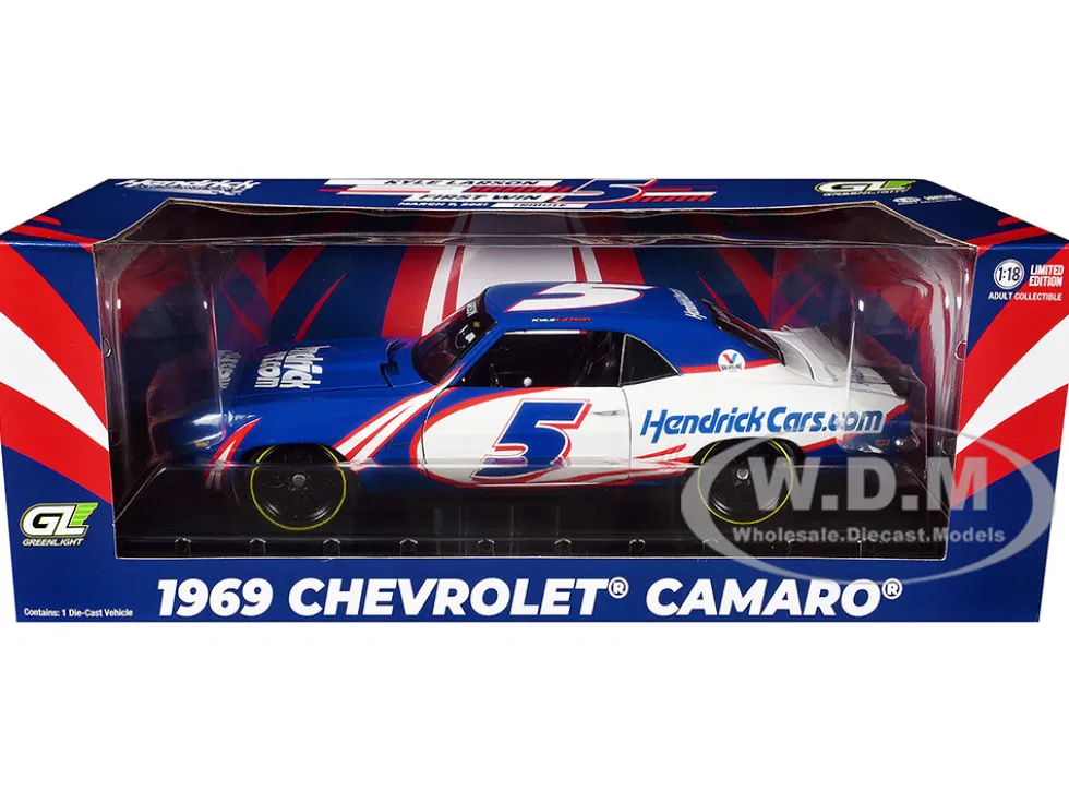 1969 Chevrolet Camaro #5 Kyle Larson "Hendrick Motorsports First Win Tribute" Blue and White with Graphics 1/18 Diecast Model Car by Highway 61