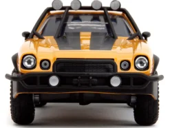 1977 Chevrolet Camaro Off Road Version Bumblebee Yellow Metallic with Black Stripes and Transformers Logo Diecast Statue Transformers Rise of the Beasts 2023 Movie Hollywood Rides Series 1/24 Diecast Model Car Jada 34263