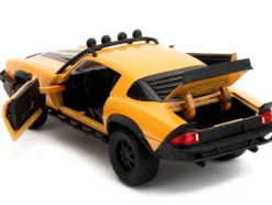 1977 Chevrolet Camaro Off Road Version Bumblebee Yellow Metallic with Black Stripes and Transformers Logo Diecast Statue Transformers Rise of the Beasts 2023 Movie Hollywood Rides Series 1/24 Diecast Model Car Jada 34263