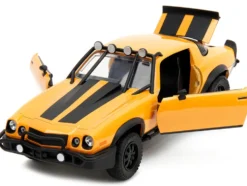 1977 Chevrolet Camaro Off Road Version Bumblebee Yellow Metallic with Black Stripes and Transformers Logo Diecast Statue Transformers Rise of the Beasts 2023 Movie Hollywood Rides Series 1/24 Diecast Model Car Jada 34263