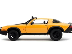 1977 Chevrolet Camaro Off Road Version Bumblebee Yellow Metallic with Black Stripes and Transformers Logo Diecast Statue Transformers Rise of the Beasts 2023 Movie Hollywood Rides Series 1/24 Diecast Model Car Jada 34263