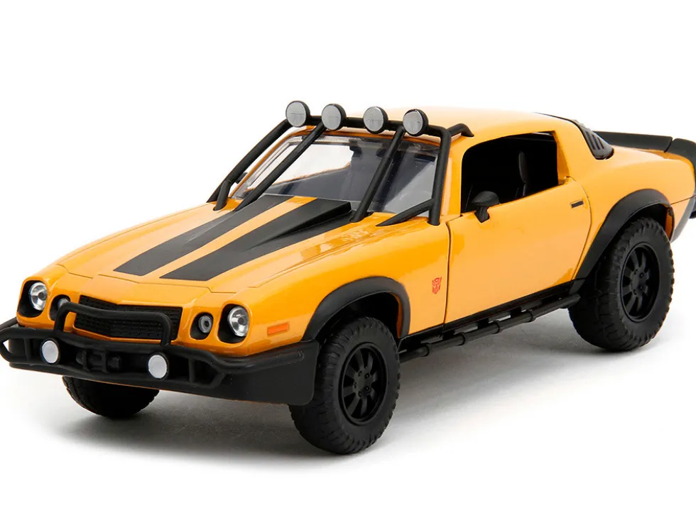 1977 Chevrolet Camaro Off Road Version Bumblebee Yellow Metallic with Black Stripes and Transformers Logo Diecast Statue Transformers Rise of the Beasts 2023 Movie Hollywood Rides Series 1/24 Diecast Model Car Jada 34263
