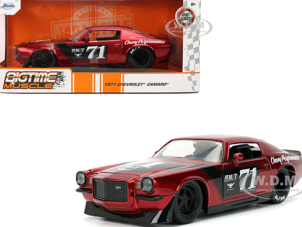 1971 Chevrolet Camaro #71 Red Metallic with Black Stripes "Bigtime Muscle" Series 1/24 Diecast Model Car by Jada