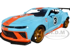 2016 Chevrolet Camaro Widebody #3 Light Blue with Orange Stripes Gulf Oil Wide Body Series 1/24 Diecast Model Car Jada 35209