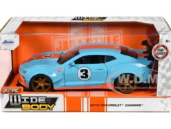 2016 Chevrolet Camaro Widebody #3 Light Blue with Orange Stripes Gulf Oil Wide Body Series 1/24 Diecast Model Car Jada 35209
