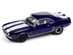 1969 Chevrolet Camaro Z28 Blue Metallic with White Stripes and Interior "Muscle Cars USA" Series 1/64 Diecast Model Car by Johnny Lightning