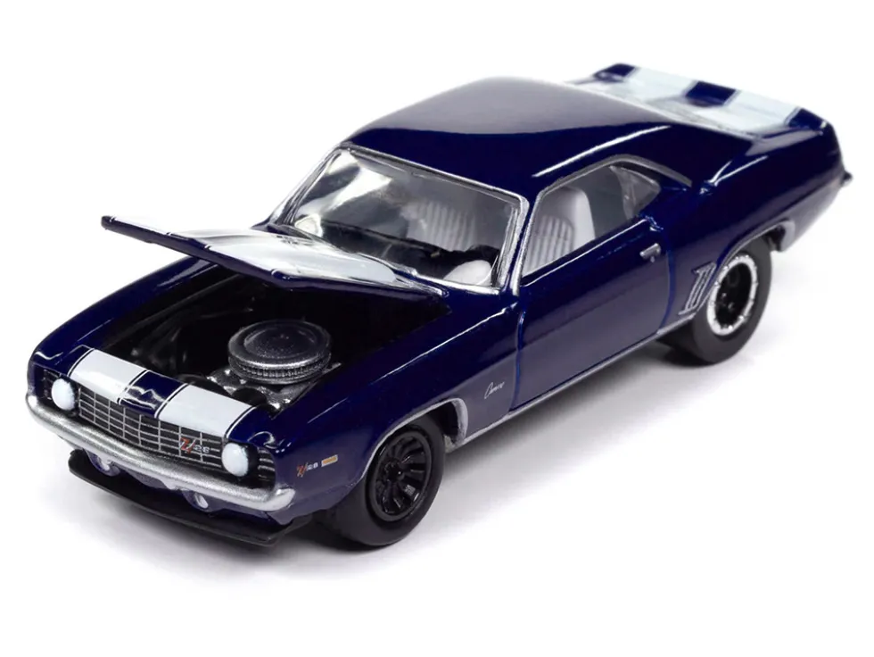 1969 Chevrolet Camaro Z28 Blue Metallic with White Stripes and Interior "Muscle Cars USA" Series 1/64 Diecast Model Car by Johnny Lightning