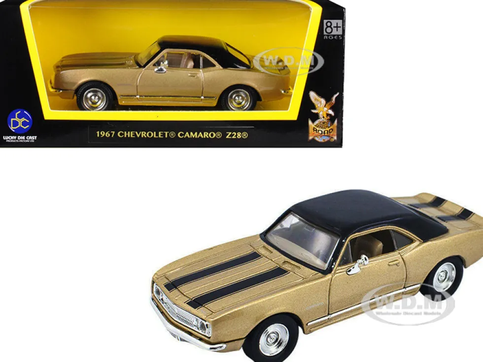 1967 Chevrolet Camaro Z-28 Gold Black Stripes Black Top 1/43 Diecast Model Car Road Signature 94216