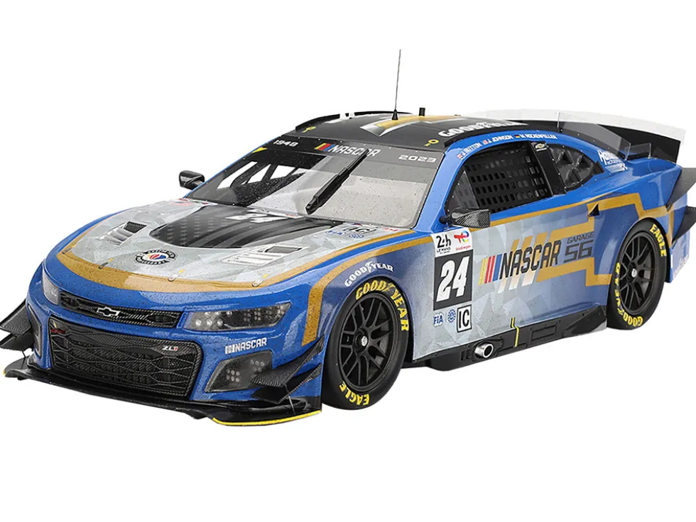 Chevrolet Camaro ZL1 #24 Jenson Button - Jimmie Johnson - Mike Rockenfeller (Post-Race Weathered Version) "Hendrick Motorsports - NASCAR Next Gen Garage 56" Innovative "24 Hours of Le Mans" (2023) 1/18 Model Car by Top Speed