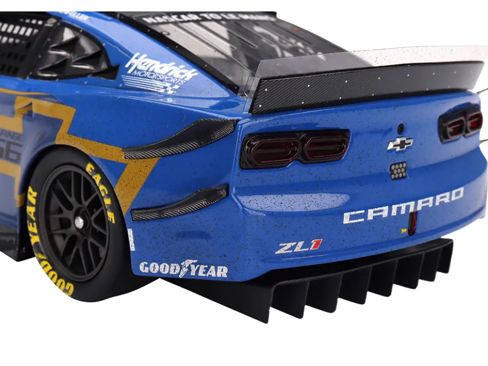 Chevrolet Camaro ZL1 #24 Jenson Button - Jimmie Johnson - Mike Rockenfeller (Post-Race Weathered Version) "Hendrick Motorsports - NASCAR Next Gen Garage 56" Innovative "24 Hours of Le Mans" (2023) 1/18 Model Car by Top Speed
