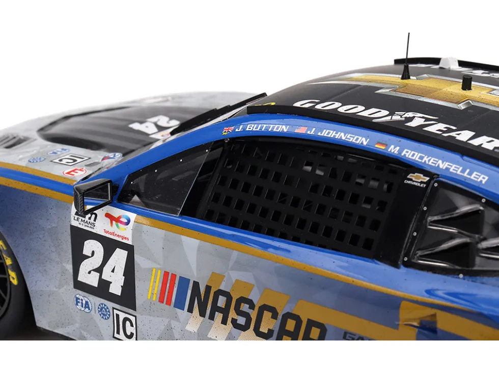 Chevrolet Camaro ZL1 #24 Jenson Button - Jimmie Johnson - Mike Rockenfeller (Post-Race Weathered Version) "Hendrick Motorsports - NASCAR Next Gen Garage 56" Innovative "24 Hours of Le Mans" (2023) 1/18 Model Car by Top Speed