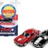 1969 Chevrolet Camaro ZLX Phase III Black with White Stripes and 1973 Chevrolet Camaro Phase III Medium Red and White Baldwin Motion Set 2 Cars 1/64 Diecast Model Cars Johnny Lightning JLPK017-JLSP240B