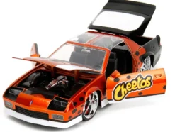 1985 Chevrolet Camaro Z 28 Orange Metallic with Graphics and Chester Cheetah Diecast Figure Cheetos Hollywood Rides Series 1/24 Diecast Model Car Jada 34384