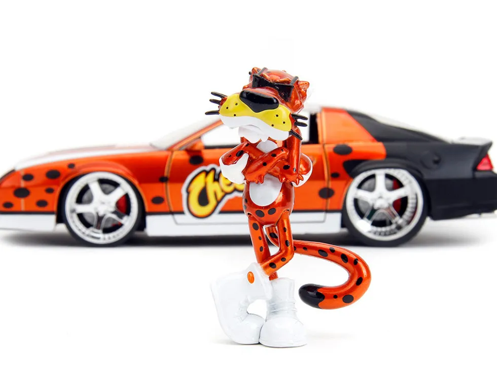 1985 Chevrolet Camaro Z 28 Orange Metallic with Graphics and Chester Cheetah Diecast Figure Cheetos Hollywood Rides Series 1/24 Diecast Model Car Jada 34384