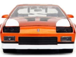 1985 Chevrolet Camaro Z 28 Orange Metallic with Graphics and Chester Cheetah Diecast Figure Cheetos Hollywood Rides Series 1/24 Diecast Model Car Jada 34384
