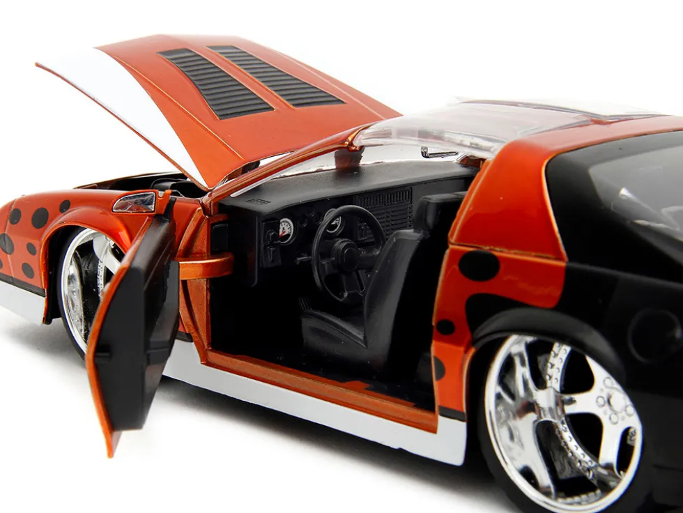 1985 Chevrolet Camaro Z 28 Orange Metallic with Graphics and Chester Cheetah Diecast Figure Cheetos Hollywood Rides Series 1/24 Diecast Model Car Jada 34384