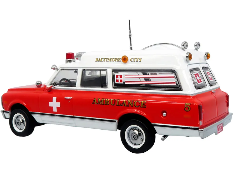 1969 Chevrolet C-10 Ambulance "Baltimore City Fire Department" White and Red "5 Alarm" Series Limited Edition 1/50 Diecast Model by Iconic Replicas