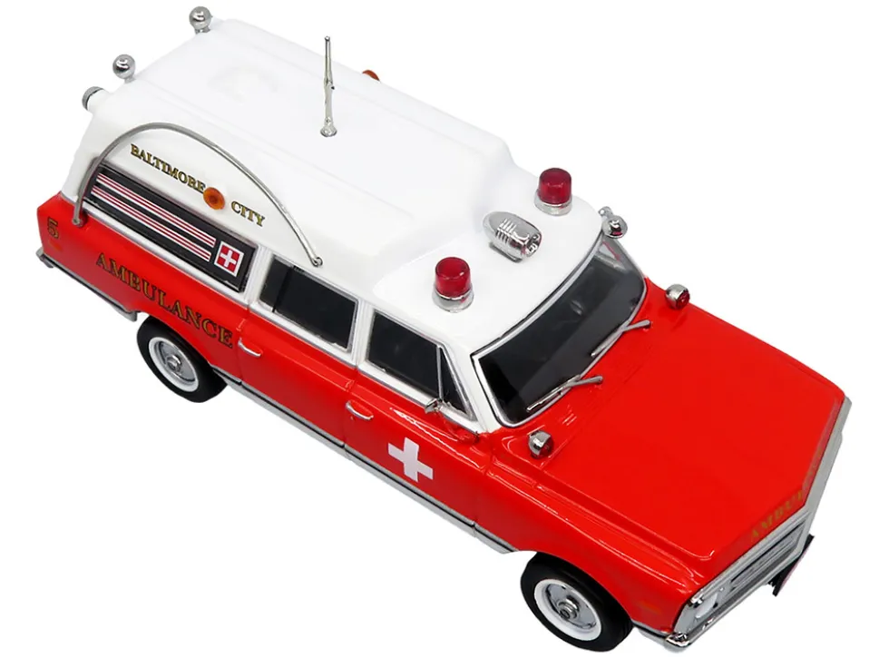1969 Chevrolet C-10 Ambulance "Baltimore City Fire Department" White and Red "5 Alarm" Series Limited Edition 1/50 Diecast Model by Iconic Replicas