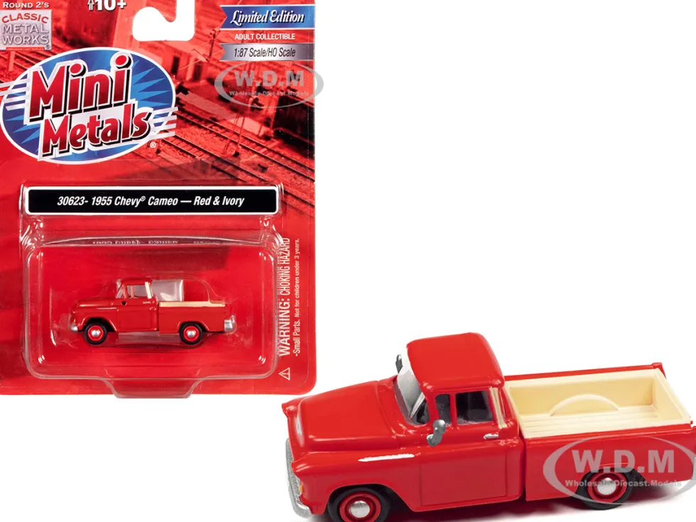1955 Chevrolet Cameo Pickup Truck Red Ivory 1/87 HO Scale Model Car Classic Metal Works 30623
