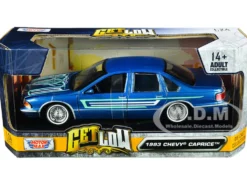 1993 Chevrolet Caprice Lowrider Blue Metallic Graphics Get Low Series 1/24 Diecast Model Car Motormax 79022