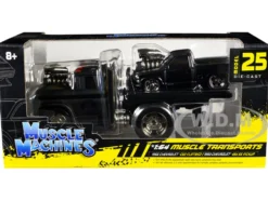1966 Chevrolet C60 Flatbed Truck Matt Black and 1993 Chevrolet 454 SS Pickup Truck Matt Black "Muscle Transports" Series 1/64 Diecast Models by Muscle Machines