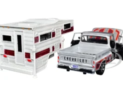 1966 Chevrolet C10 Fleetside Pickup Truck Silver Metallic with Brown Sides with Camper Shell 