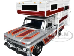 1966 Chevrolet C10 Fleetside Pickup Truck Silver Metallic with Brown Sides with Camper Shell 