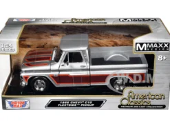 1966 Chevrolet C10 Fleetside Pickup Truck Silver Metallic with Brown Sides 