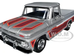 1966 Chevrolet C10 Fleetside Pickup Truck Silver Metallic with Brown Sides 